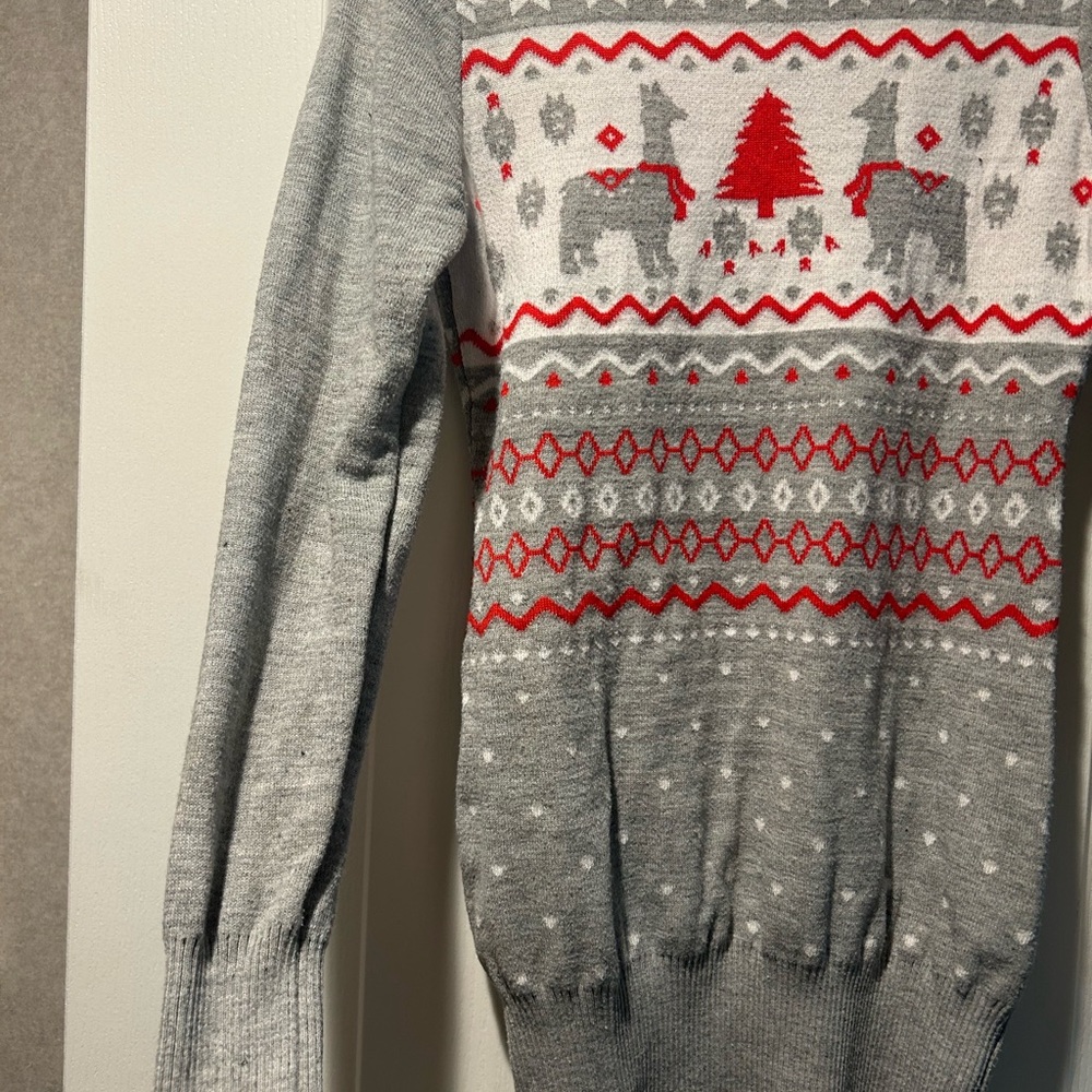 Tipsy Elves Gray and Red Holiday Crewneck Dress